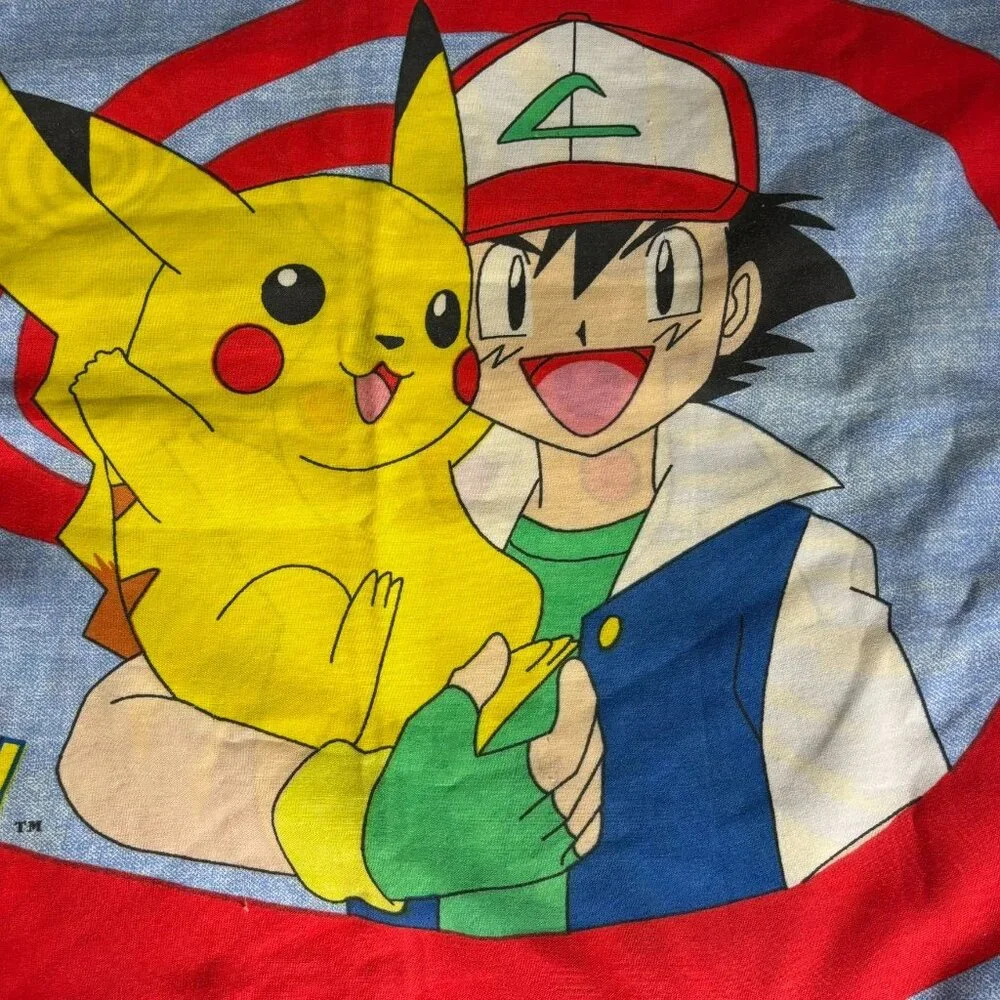 Vintage 90s Pokemon Pillowcase Pikachu Ash Nintendo Official Bedding Standard